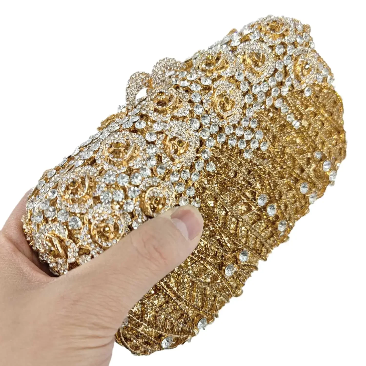 Boutique De FGG (in stock) Flower Clutch Purse Women Crystal Evening Minaudiere Bag Wedding Party Dinner Rhinestone Handbags