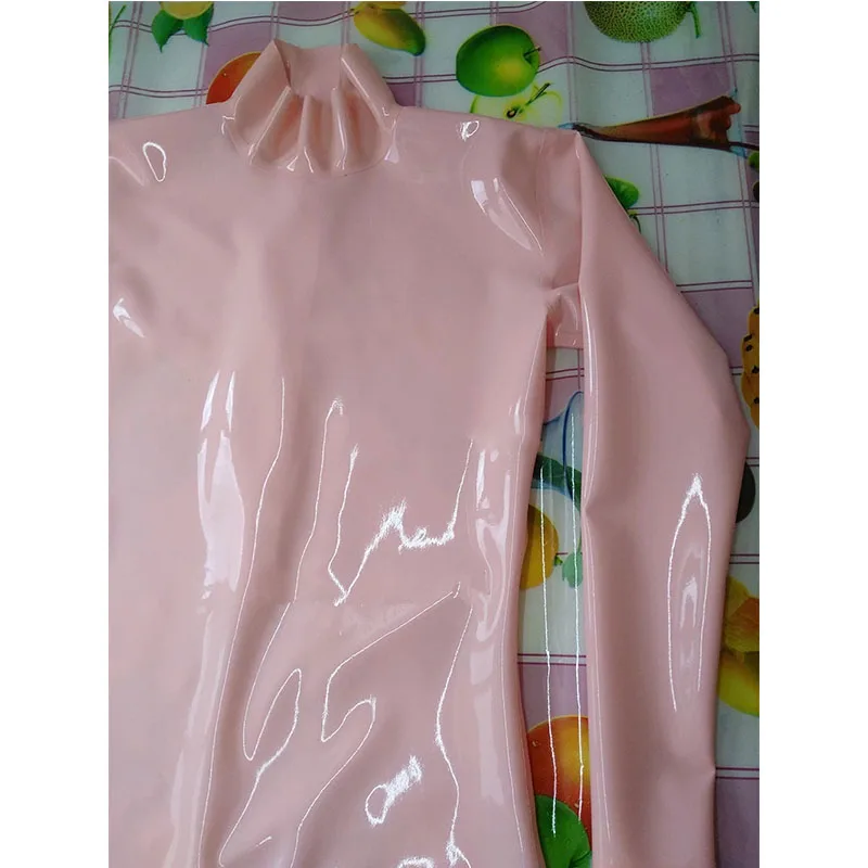 Latex Catsuit Baby Pink Handmade Rubber Bodysuit with Front Hole Back Zip for Women Customize Latex Suit