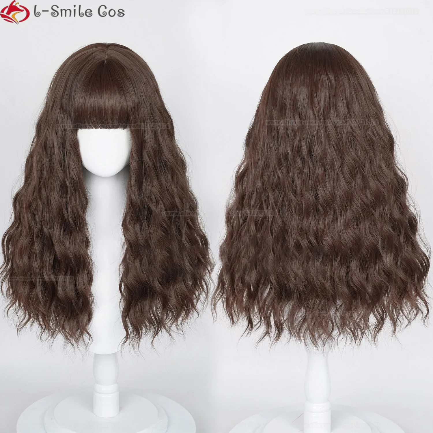 60cm Long Hermione Granger Cosplay Wigs Yellow Light/Dark Brown Small Curly Heat Resistant Hair Halloween Woman Wigs + Wig Cap