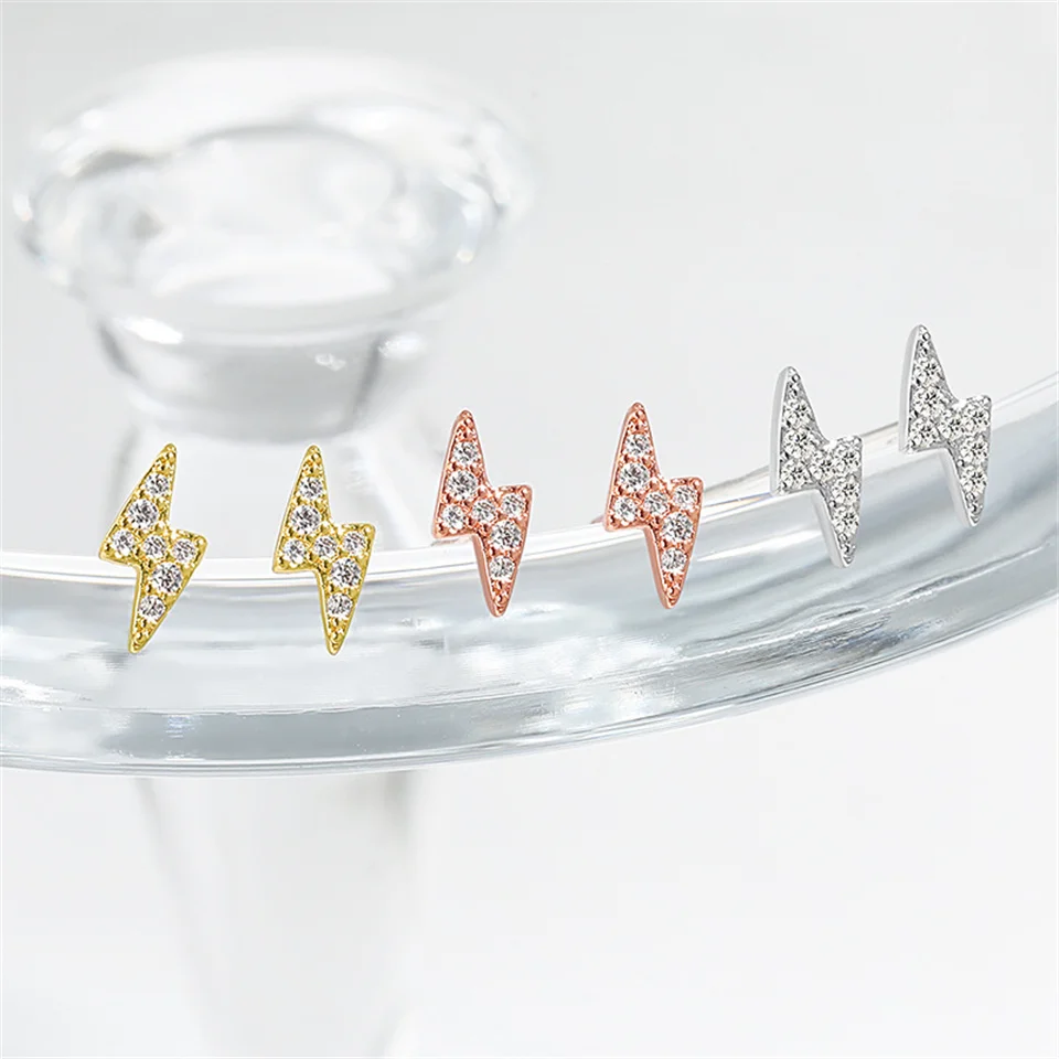 

Hip-hop Small Minimalist Diamond Earrings Jewelry Gifts Micro-inlaid Zircon Lightning Earrings For Women Stainless Steel Jewelry