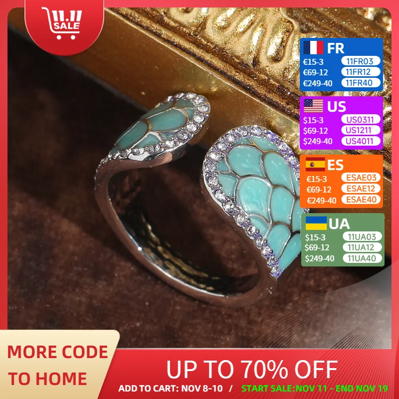 

Vintage Blue Ring For Woman Drip Oil Enamel Silver Color Open Rhinestone Quality Luxury Jewelry Designer Gifts Party Trends 2025