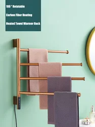 Russia/Spain Rose Gold 180 ° Rotation Electric Heated Towel Drying Rack for Bathroom Hard-Wired/Plug In 304 Stainless Steel