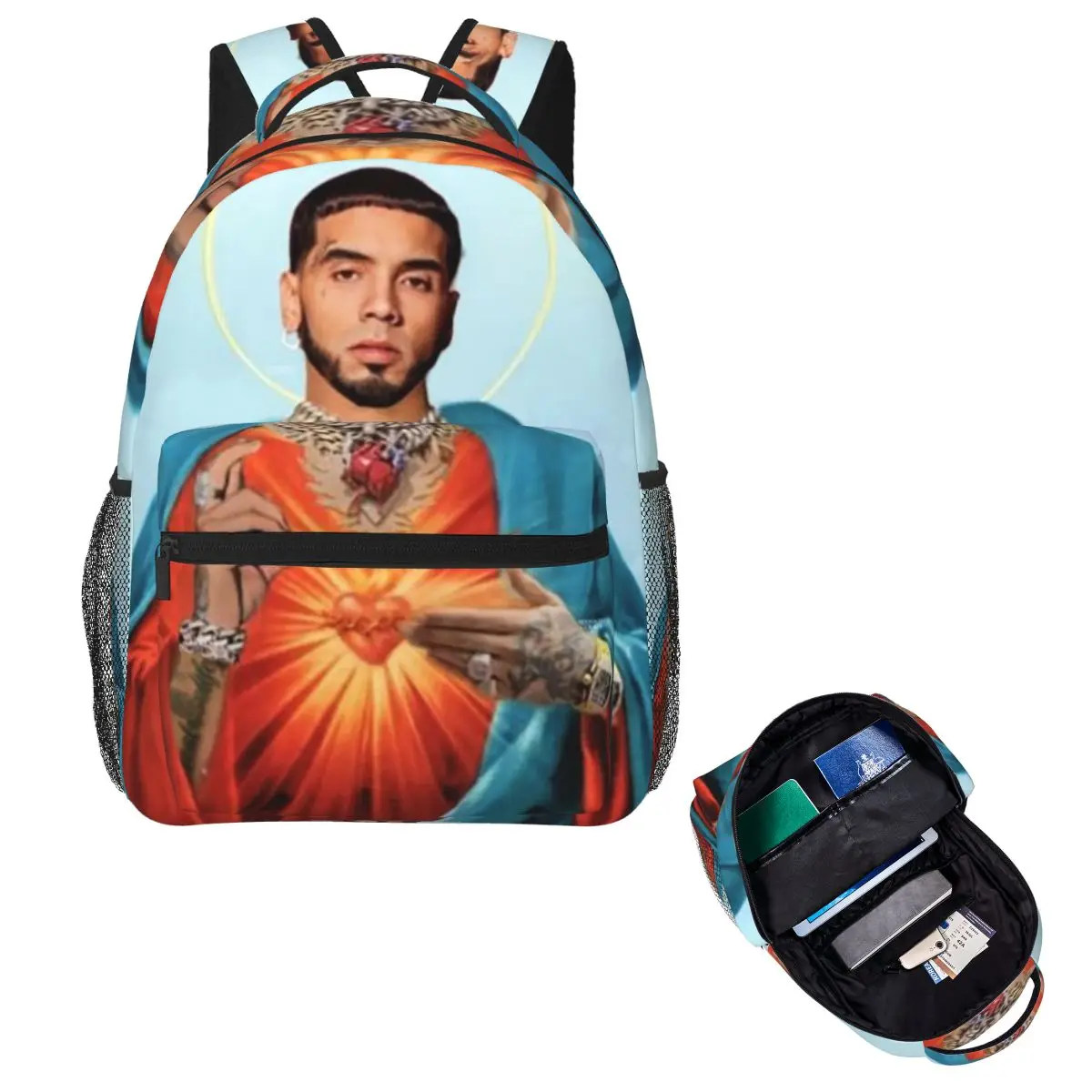 Rapper Anuel AA World Tour Student Backpack School Bag Hiking Travel Daypack for Men Women Fashion Bookbag Shoulder Bags