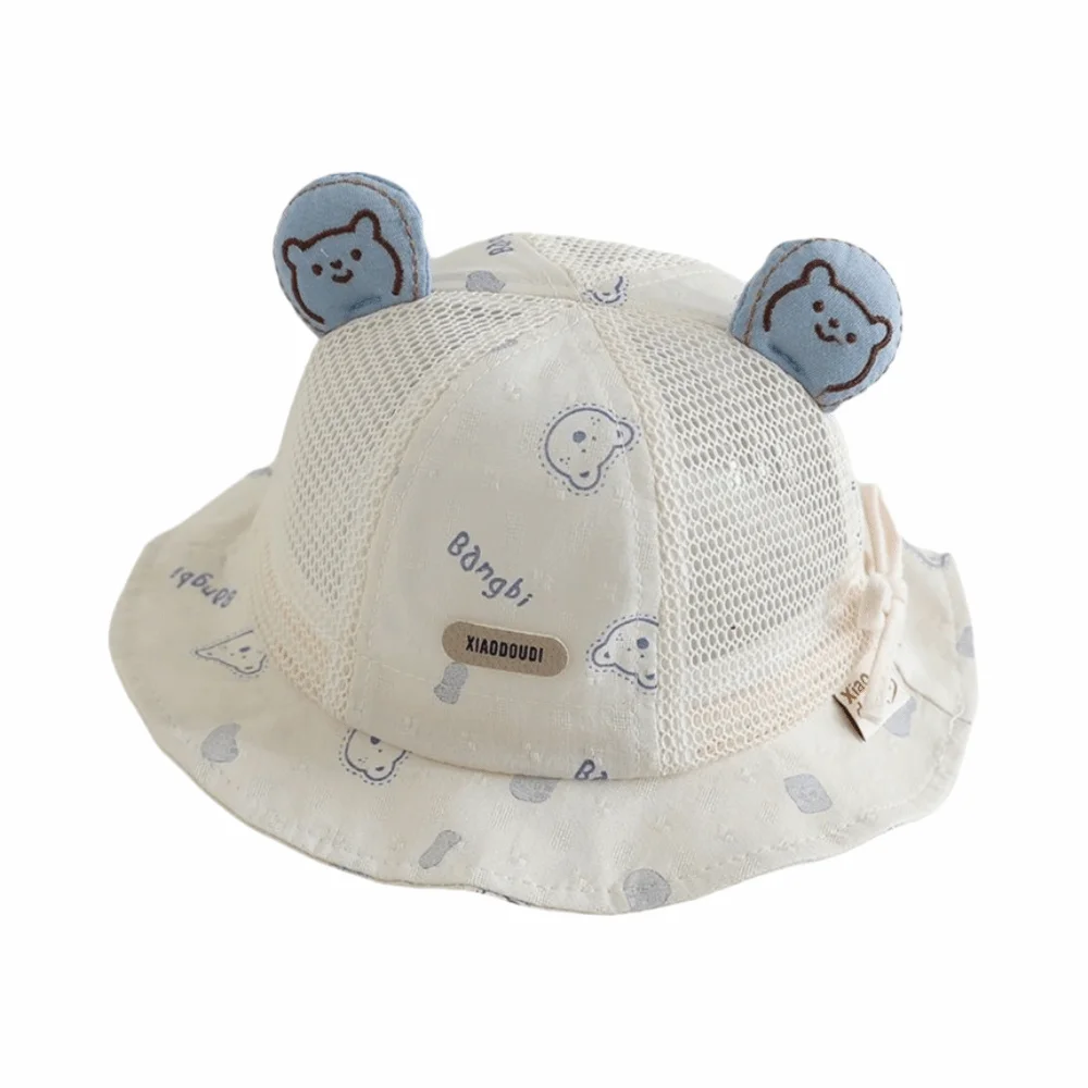 Adorable Cartoon Baby Sun Hat Mesh Bear Ear Infant Mesh Hat Lightweight Soft Children Fisherman Hat Outdoor