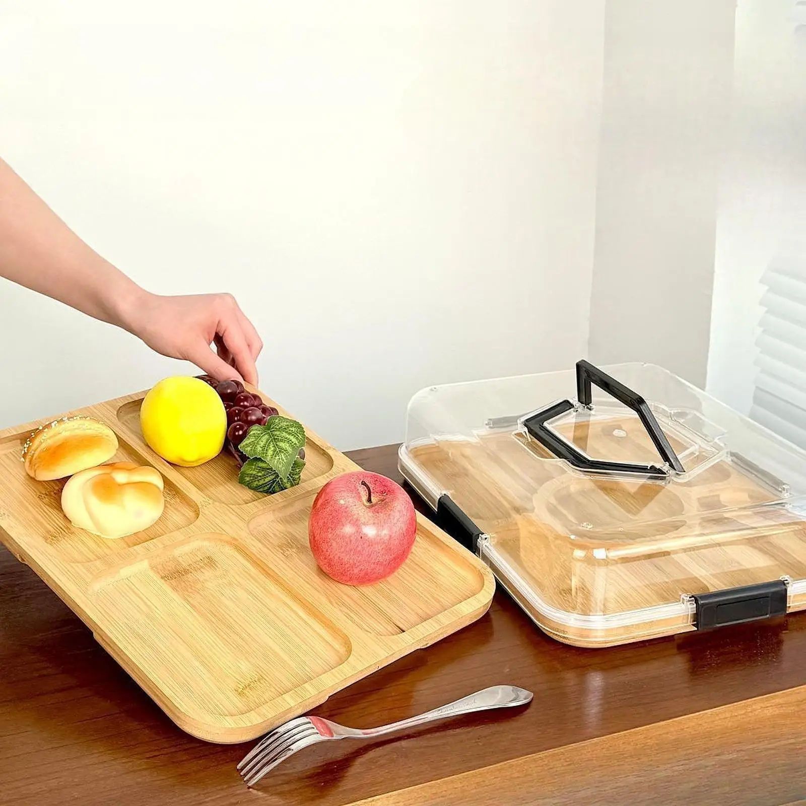Charcuterie Box Wood Plate Multipurpose with Locking Lid Cutting Board for Steak Vegetables Meat Bread Gifts for Housewarming