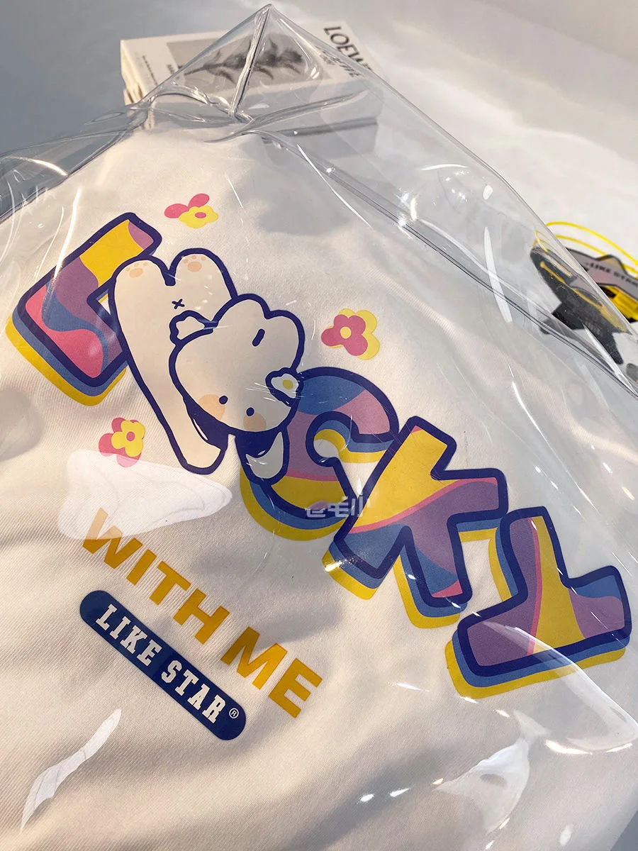 Lucky Rabbit Printing Tee 100 Cotton T Shirts For Women Kawaii Short Sleeve Cute T-shirt Loose Oversized Tshirt Girls