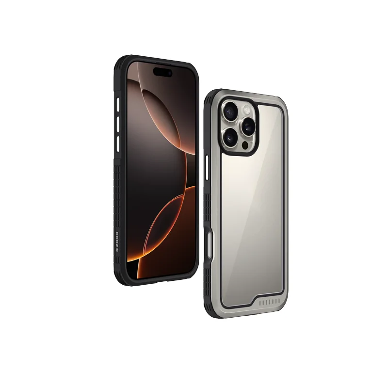 

KZDOO Ares Sport Protector Luxury Irregular Aluminum Metal Frame Clear Backplate Back Case for iPhone16/16 Plus/16 Pro/16 ProMax