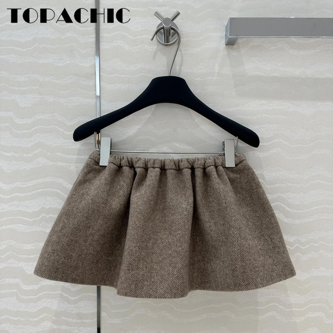 9.12 TOPACHIC-Women Vintage Herringbone Letter Embroidery Wool Set Stand Collar Zipper Jacket Or Drawstring Waist Short Skirt