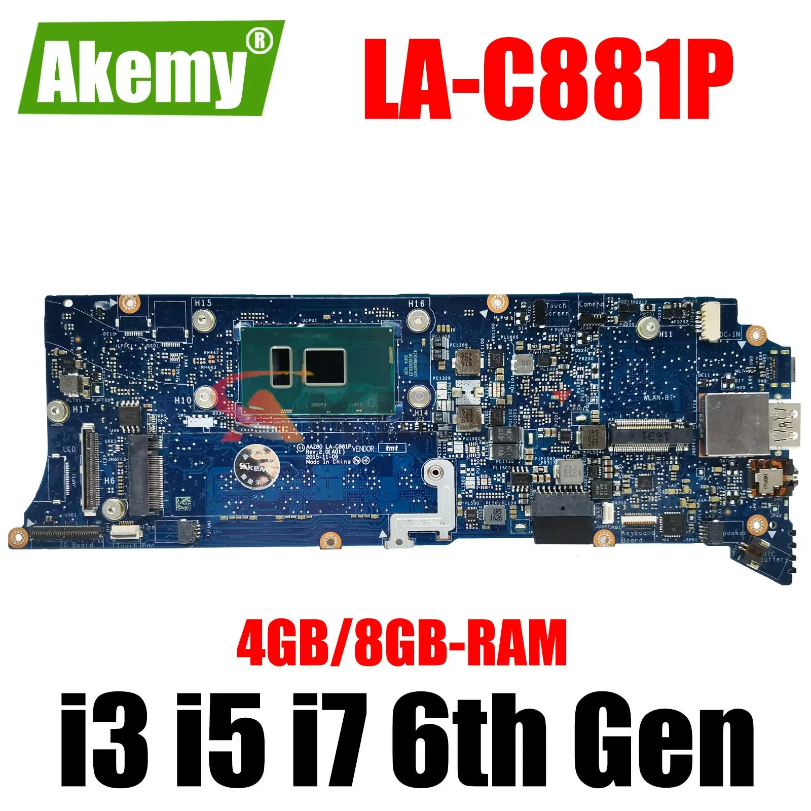 

LA-C881P For dell XPS 13 9350 Series Laptop Notebook Motherboard i3 i5 i7 6th Gen CPU + 4GB or 8GB RAM CN-0KV8M6 07H0VJ 06D13G