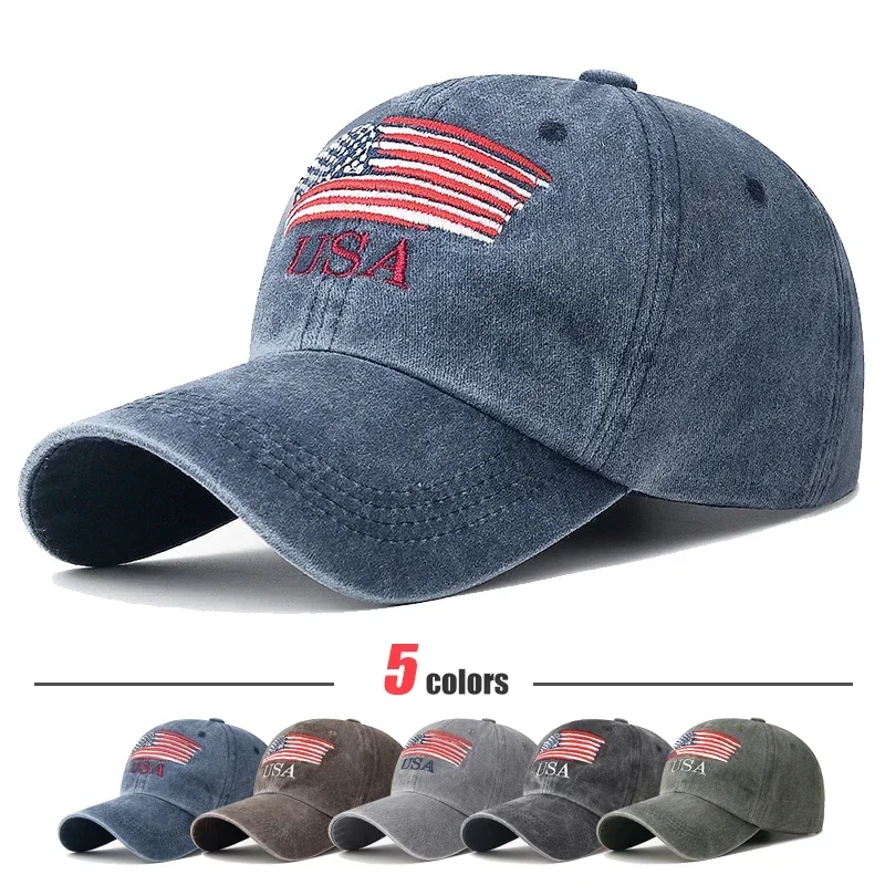 New Washed Cotton Old Embroidered USA Letter Cap Outdoor Men and Women Sun Visor Baseball Cap