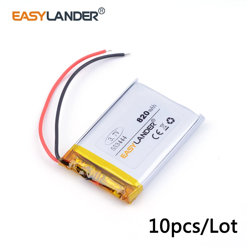 

10pcs /Lot 553444 820mah 3.7v lithium Li ion polymer rechargeable battery MP3 MP4 MP5 small toys medical device Watch PDA toys