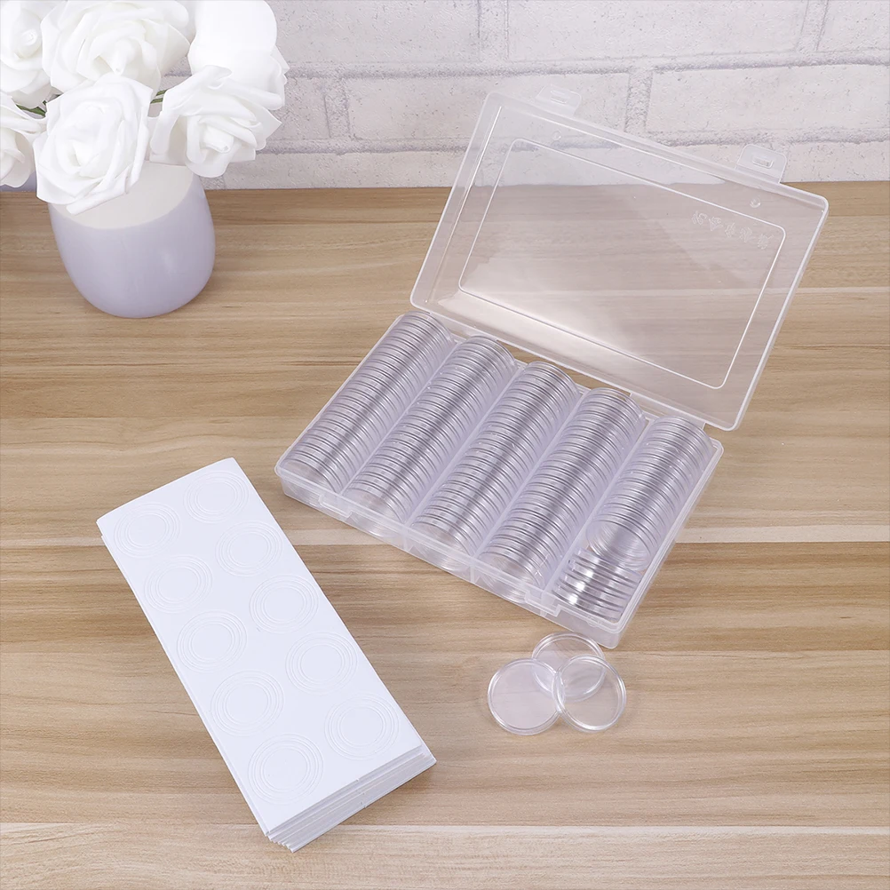 100pcs 30Mm Round Cases Clear Plastic Storage Boxes Portable Coin Organizers For Collectors Capsules Holders Transparent