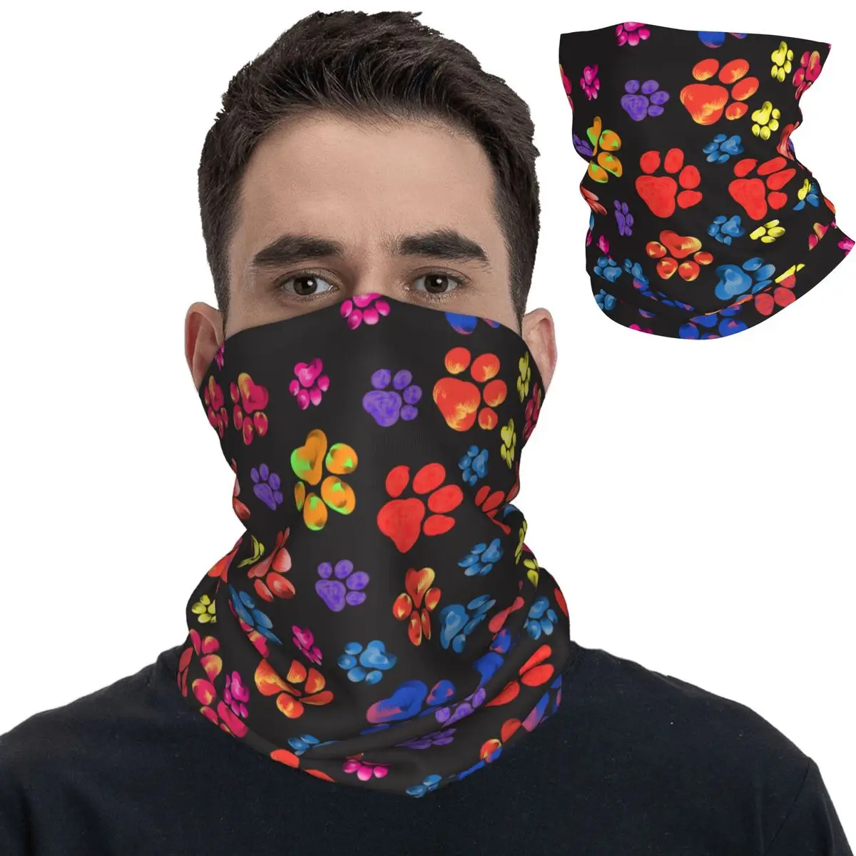 

Rainbow Animal Paw Bandana Neck Cover Printed Dog Footprint Balaclavas Wrap Scarf Warm Headwear for Men Women Adult Breathable