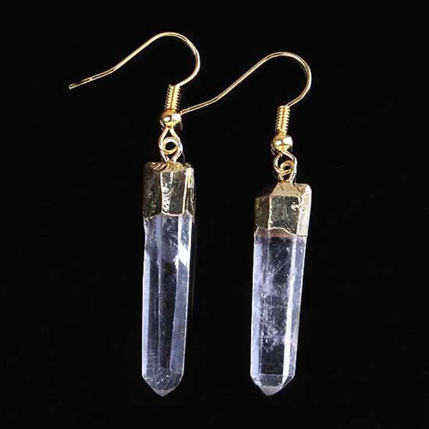 Natural Rock Crystal Pillar Irregular Shape Earring White Crystals Dangle Hook Stone Earrings Women Girls Jewelry Gifts