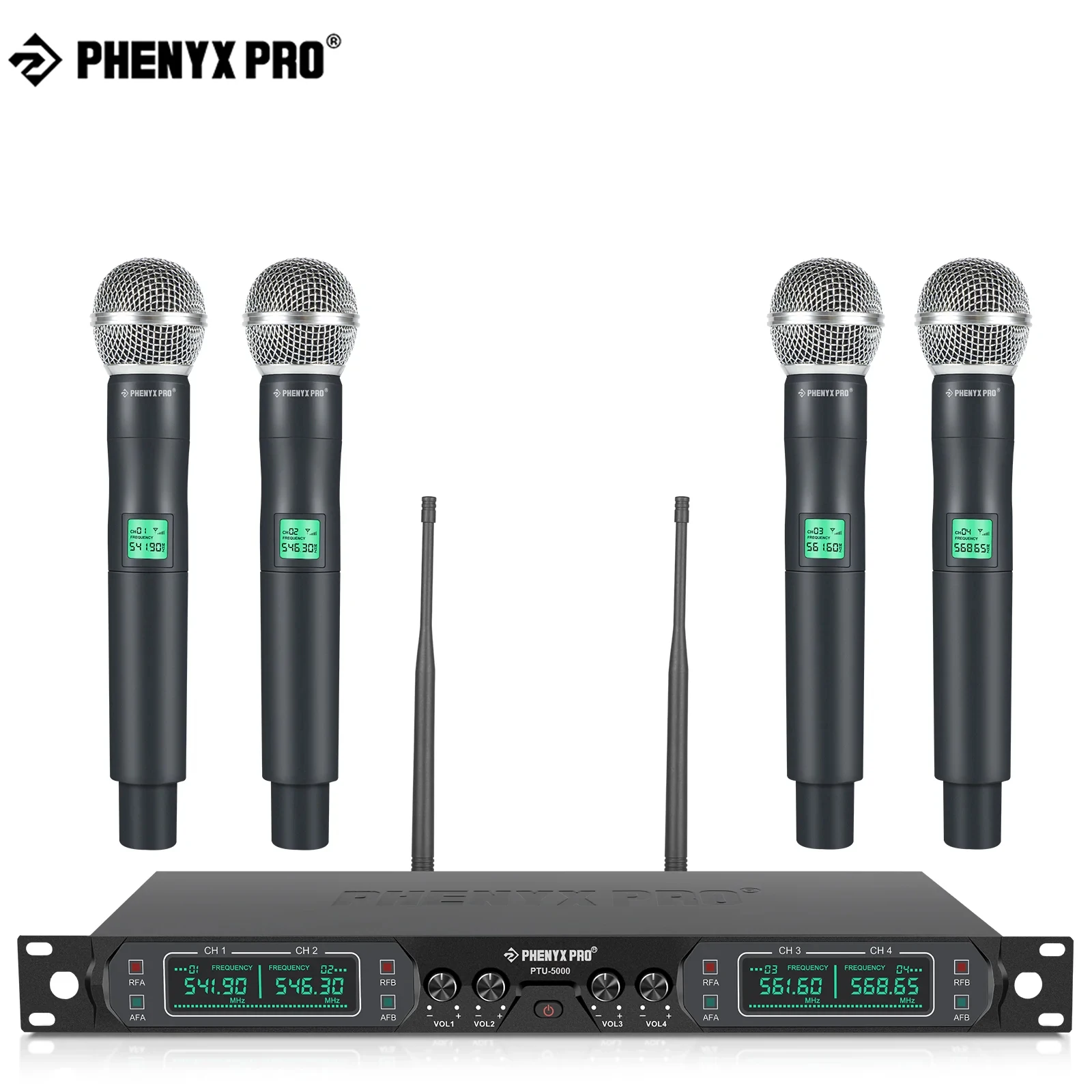 

Phenyx Pro Wireless Microphone System Karaoke Home System 4-Channel UHF Professional Speaker Singing Party PTU-5000