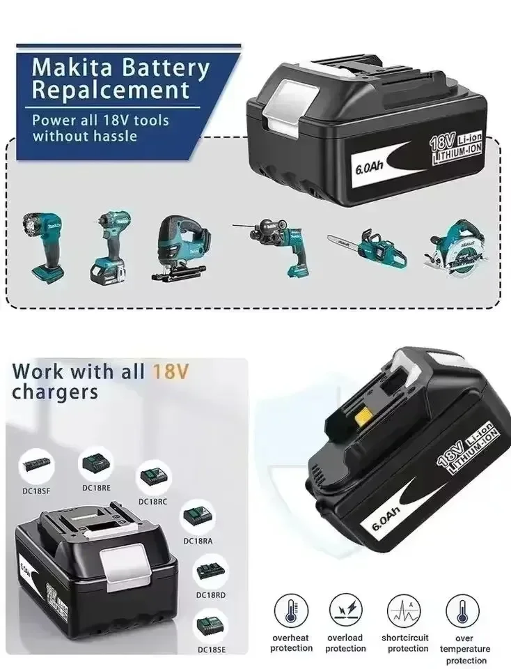 for Makita18V Battery 12000mAh Rechargeable Power Tools Battery 18V makita with LED Li-ion Replacement LXT BL1860B BL1860 BL1850