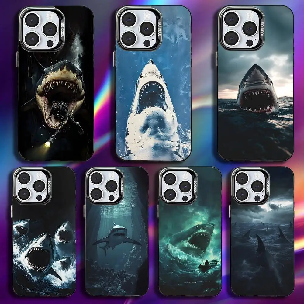 

Shark Giant Creature Phone Case For iPhone 17,16,15,14,13,12,11,Pro,Max,Plus,Mini,XS,SE Anti Fall Black Matte Hard Bumper