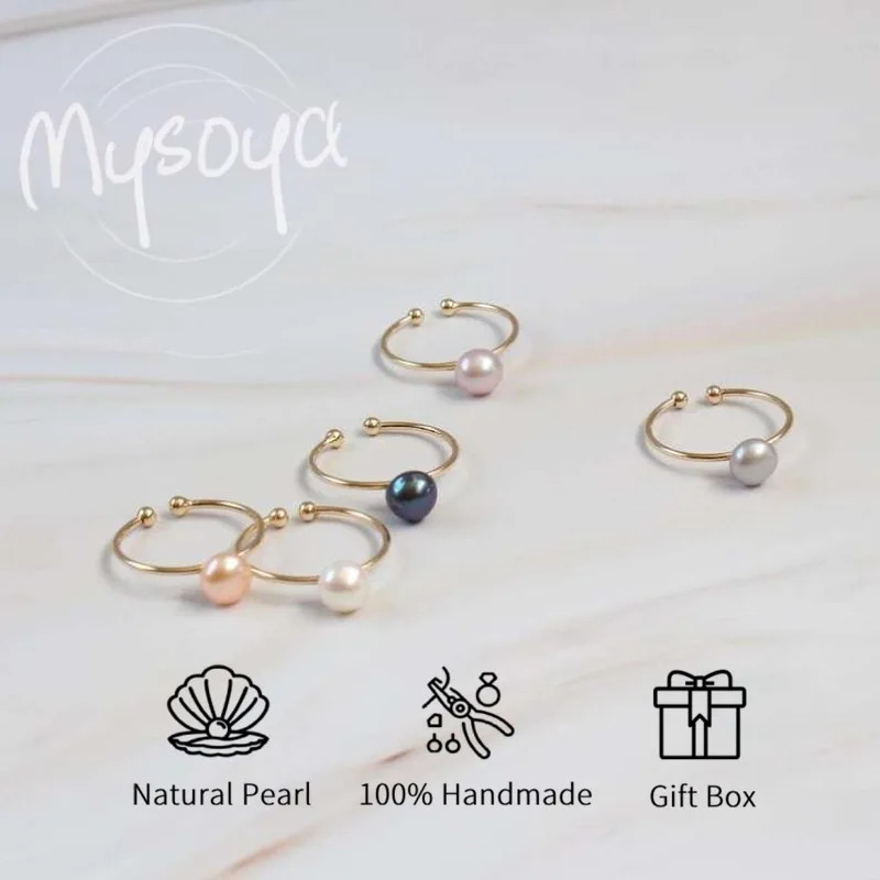 

MYSOYA White/Black/Gray/Pink/Purple Freshwater Pearl Ring 6-7mm With Gift Box For Her/Him Wedding/Birthday/Christmas Gift