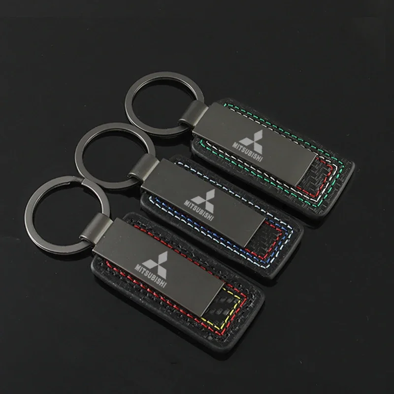 Carbon Fiber Car Key Chains Key Ring Keyrings Buckle For Mitsubishi Ralliart ASX Galant Mirage L200 EVO Cordia Pajero Outlander