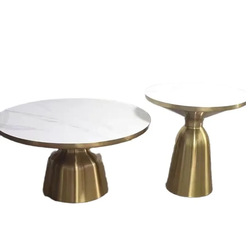Stone pattern round coffee table combination sofa side table high and low small tea table restaurant stainless steel light