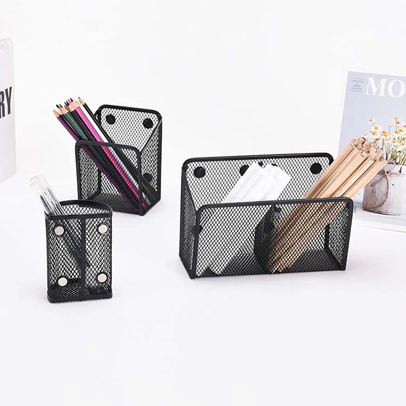 Magnetic Pencil Holder Stationery Storage Mesh Basket Desktop Pen Makeup Brush Container Kitchen Refrigerator Organizer