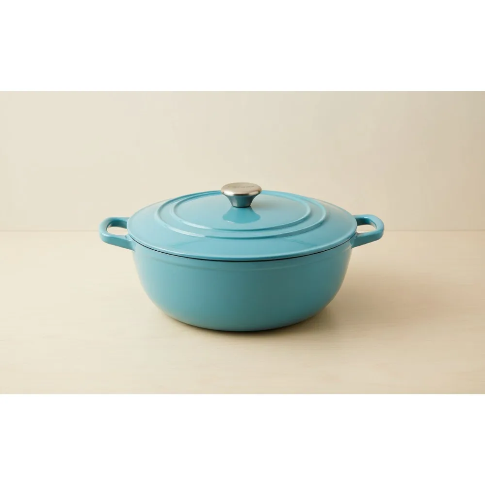 

4,8-литровая эмалированная чугунная голландская духовка, бирюзовый цвет — посуда семейного размера для выпечки супов, раковин