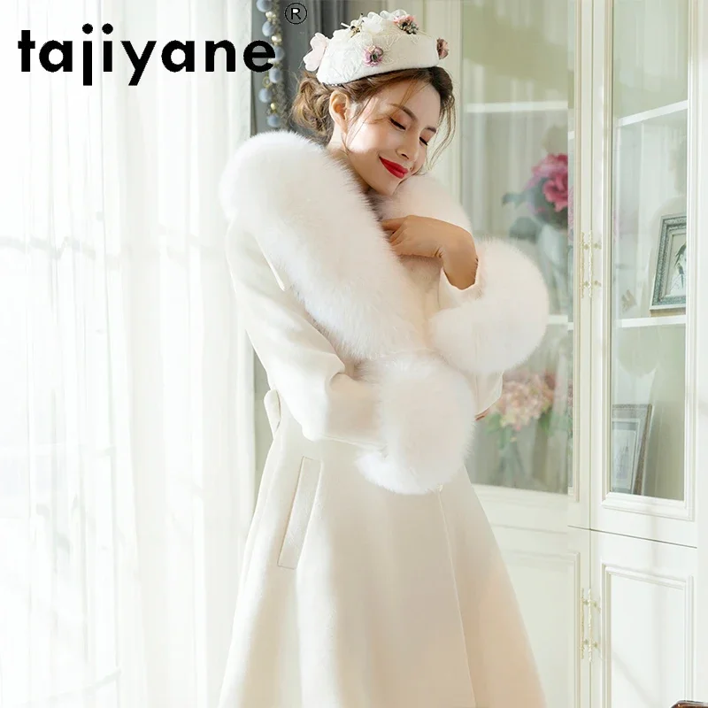 Tajiyane Coats for Women Real Wool Jacket Women\'s wool Long Coat Woman 100% Fox Fur Collar Jackets Elegant Casacos TN1447