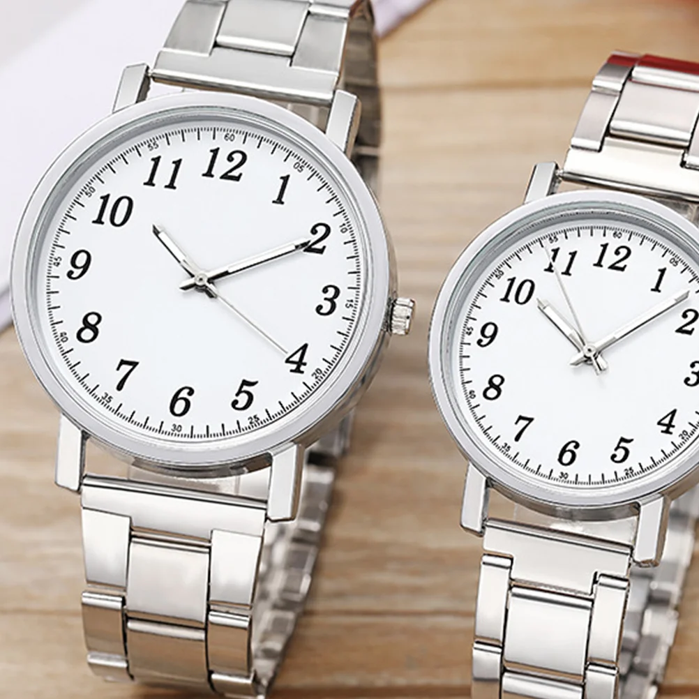 

2Pcs Lover Watches Silver Tone Modern Minimalist Lightweight Waterproof Daily Wear Couple Wristwatch for Outdoor Business Party