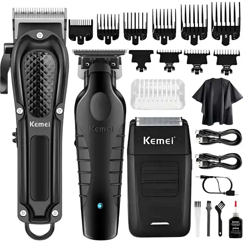 Kemei KM-1071 3-Piece USB-C Rechargeable Hair Clipper & Trimmer Set