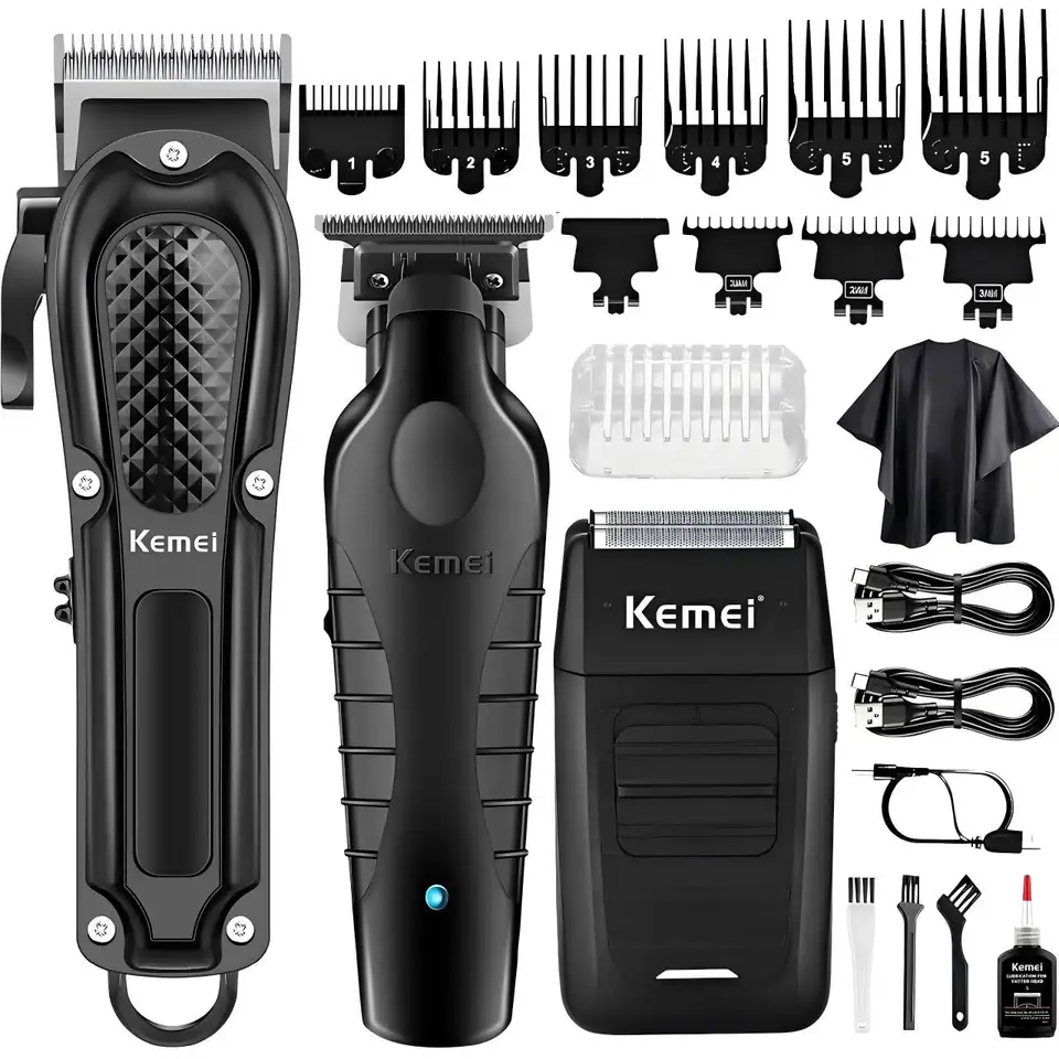 Kemei KM-1071 3-Piece USB-C Rechargeable Hair Clipper & Trimmer Set