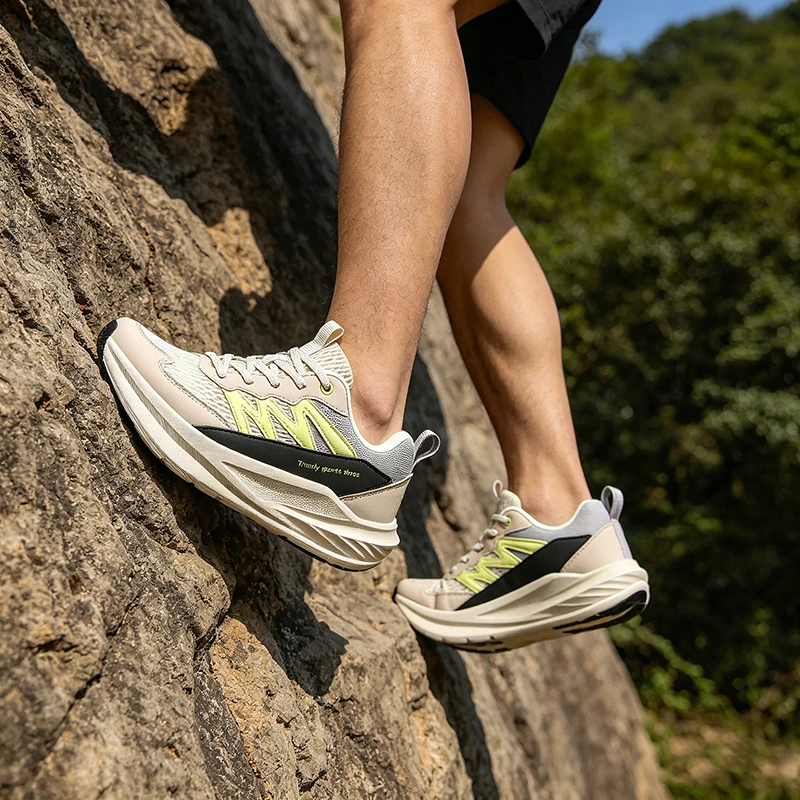 Men's Beige Yellow Mesh Sports Shoes Breathable Lightweight Non-slip Running Sneakers for Daily Wear and Outdoor Activities