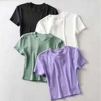 Summer Ins Trendy Women's T-shirt Short Sleeves Round Neck High-waisted Cropped Base Layer Top Elasticity Smooths Silhouette
