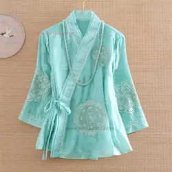 2024 traditional chinese improved blouse tang suit national flower embroidery ethnic blouse oriental double layers hanfu tops