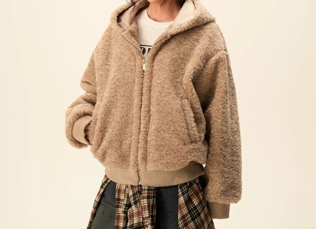 

Thickened Lamb Wool Cotton-padded Coat Women's Winter New Loose Warm Hooded Cotton Clothes