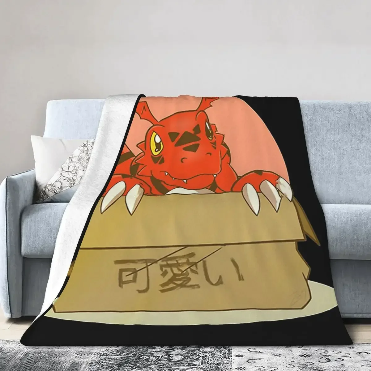 Guilmon In The Box Digimon Classic Blankets Soft Warm Flannel Throw Blanket Plush for Bed Living room Picnic Travel Home Couch