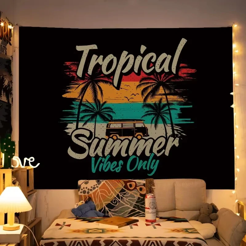 VIKAMA Sommer Vintage Tropischer Wandteppich Böhmische Wanddekoration Wandteppich Schlafsaal Schlafzimmer Hintergrund Starke Raumdekoration