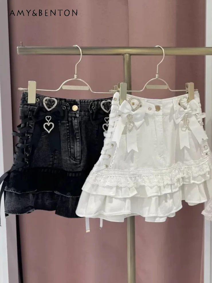 

Liz New Japanese Sweet Bow Strap Ruffle Edge Mini Skirt Mine Series Mass Production Lolita Style Skirts Cute A-line Skirt Women