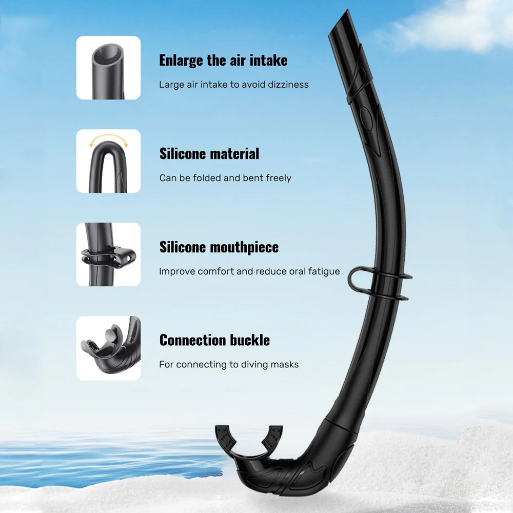 Silikon-Schnorchel, weich, flexibel, faltbar, leicht zu atmen, Anti-Tropf, für Erwachsene, Tauchen, Freitauchen, Schwimmtraining, leicht zu transportieren für Reisen – Detail 4
