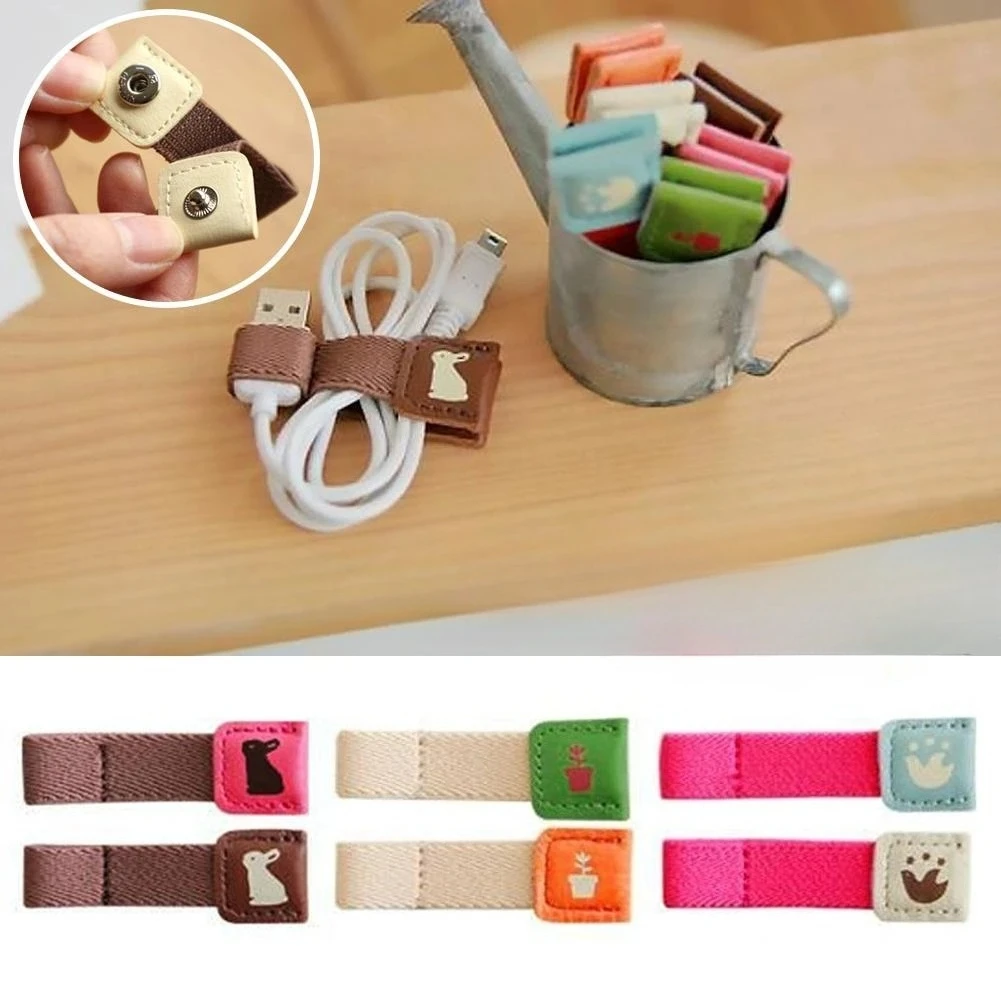 2/6pcs Korean Leather Cord Winder, Cute Cable Organizer Set for Earphones, Adjustable Elastic Band Wire Manager