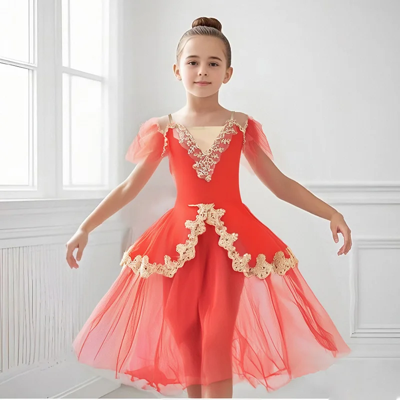 

Детская бальная одежда, балетное платье-пачка с блестками и цветами для девочек, платье-пачка для современного танца, балетное платье принцессы для девочек
