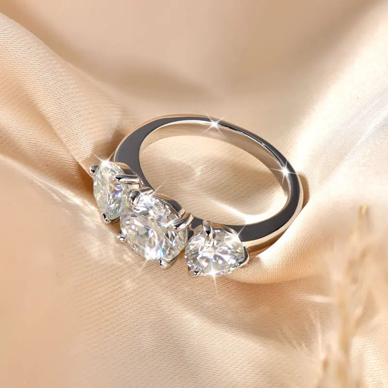 OXTAO 3 Stone Moissanite Engagement Rings for Women 14K Gold Filled 6.5mm VVS1 D Wedding Rings Jewelry Anniversary Gifts
