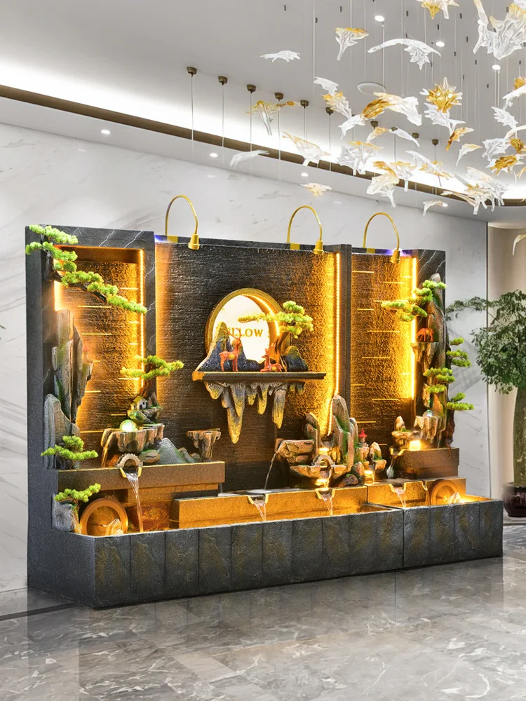 Large Rockery Waterscape Floor-to-ceiling Running Water Screen Living Room Lobby Water Curtain Wall Circulating Water Ornament