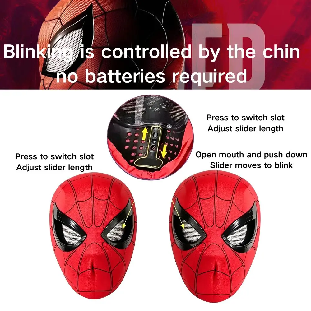 Spider-Man 1:1 Scale Mask With Moving Glowing Eyes Ring Control Cosplay Mask Toy Spiderman Mask Gift, Halloween Cosplay Props view 6