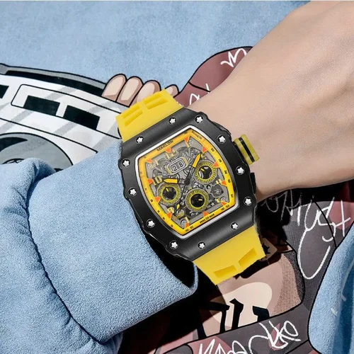 Reloj de pulsera de cuarzo de lujo para hombre, diseño hueco con esqueleto, reloj mecánico de tendencia para hombre, automático, hueco, luminoso, resistente al agua