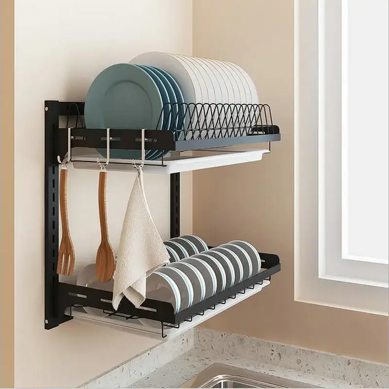 Painted Stainless Steel Kitchen Storage Dish Knife Lid Rack Seasoning Wall Mount Storage Shelf