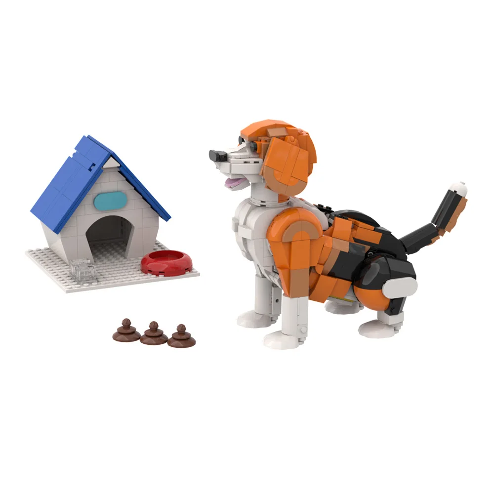 Moc animal de estimação cão design blocos de construção modelo trazer uma tigela de comida do cão cocô e casa do cão tijolos diy montado brinquedo crianças presente