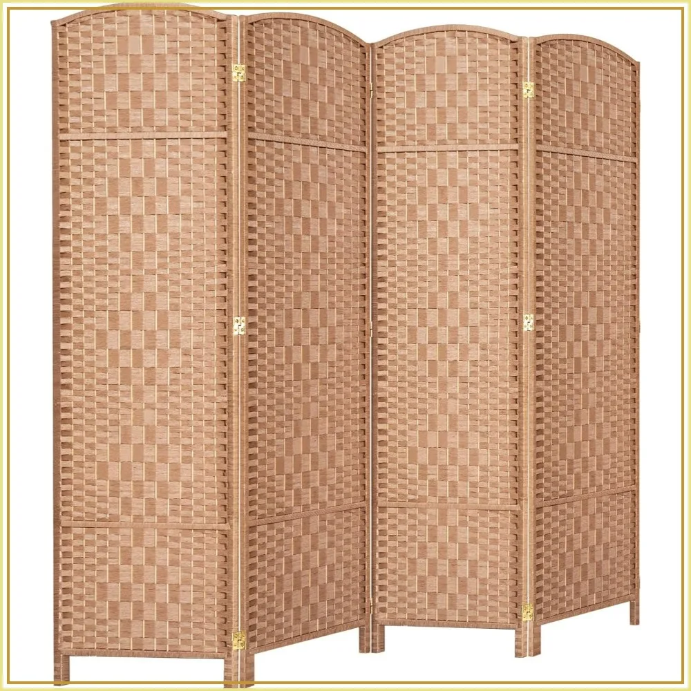 4 Panel Room Divider Screen, Natural Wood Partition Wall, Freestanding Privacy Panel
