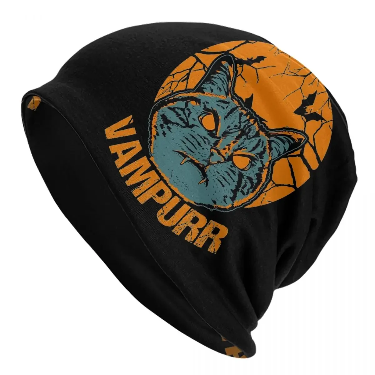 Vampurr Funny Halloween Black Cat Bonnet Hats Cool Ski Skullies Beanies Hat for Men Women Knitting Hats Spring Head Wrap Caps