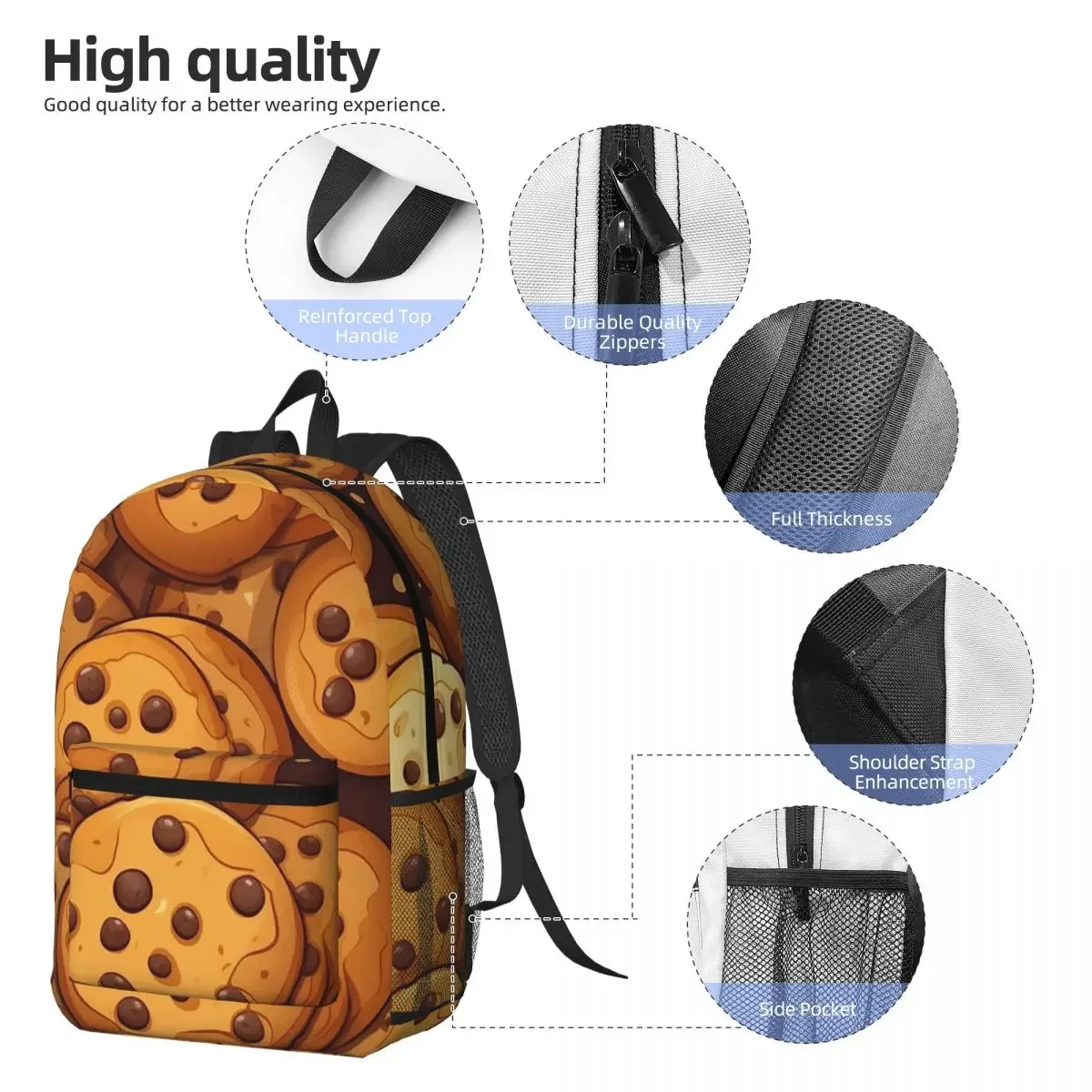 Cartoon Cookies Chocolate Cookie Backpack Daypack Large Capacity Kids BookBag School Bag Shoulder Bags for Men Women