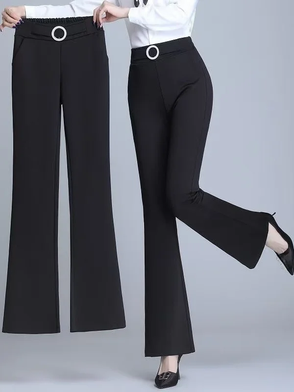 ارتفاع الخصر متوهج السراويل النسائية التخسيس ثنى تنوعا ملابس العمل غير رسمية الكورية Sle ألياف البوليستر السراويل الطويلة